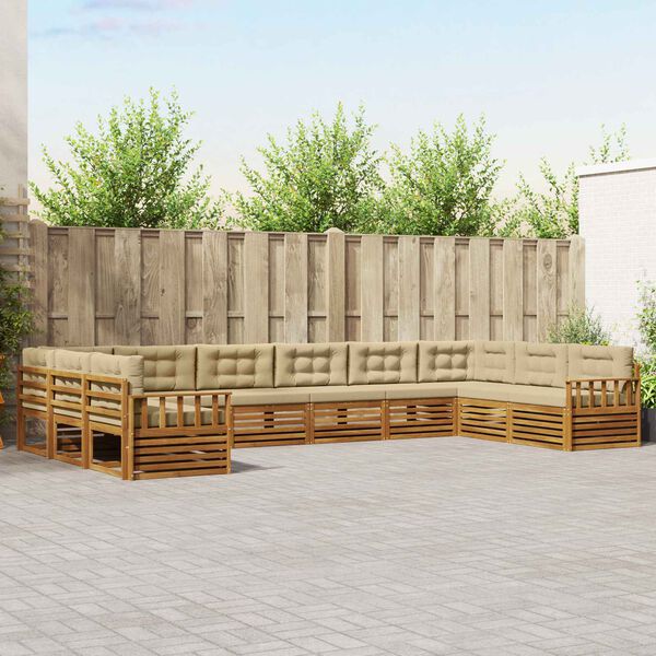 vidaXL Set divani 10 pcs Naturale e Beige Legno di Acacia Massello