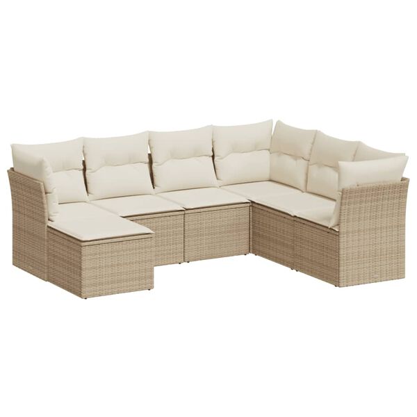 vidaXL Set Divani da Giardino 7 pz con Cuscini Beige in Polyrattan