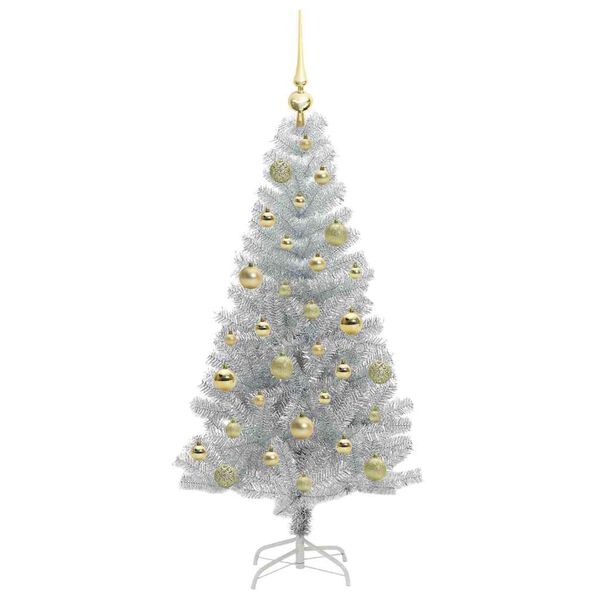 vidaXL Albero di Natale con 150 LED con supporto Argento 120 cm PET