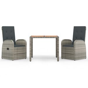 vidaXL Set da Pranzo da Giardino 3 pz con Cuscini in Polyrattan Grigio