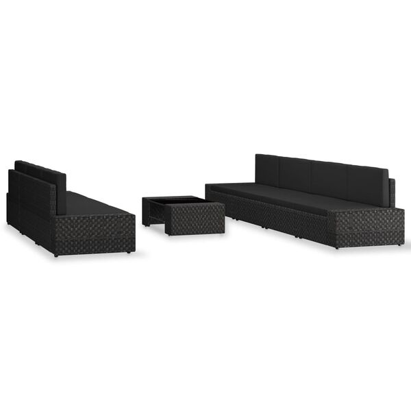 vidaXL Set Divani da Giardino 8 pz in Polyrattan Nero