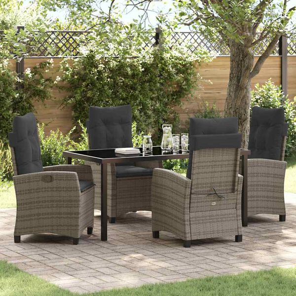 vidaXL Set da Pranzo per Giardino con cuscino 5 pcs Grigio polyrattan
