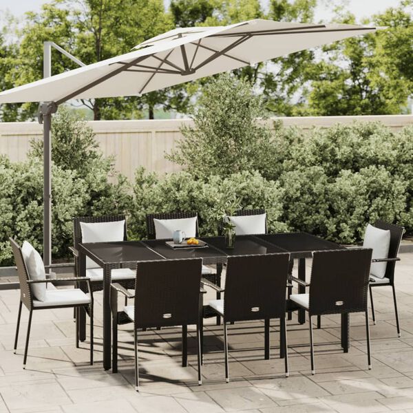 vidaXL Set da Pranzo da Giardino 9 pz con Cuscini Nero in Polyrattan
