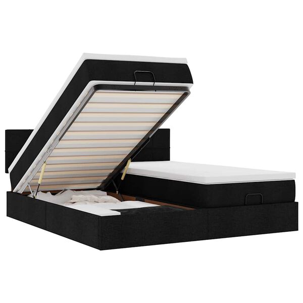 vidaXL Struttura Letto Pouf con Materassi Nero 180x200 cm in Tessuto