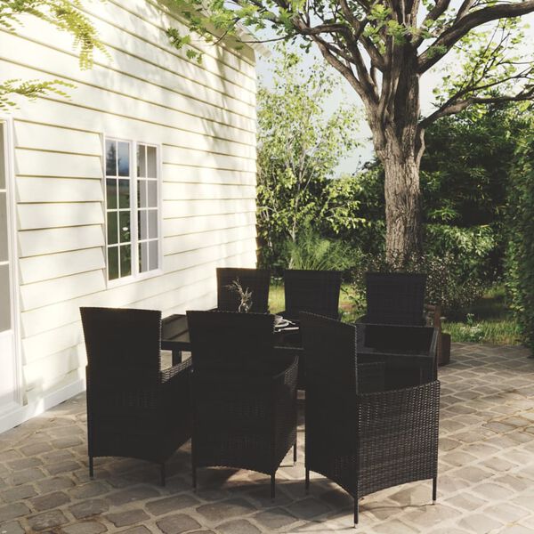 vidaXL Set da Pranzo da Giardino 7 pz con Cuscini in Polyrattan Nero