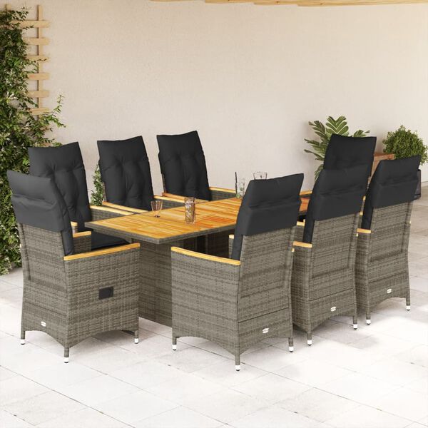 vidaXL Set da Pranzo da Giardino 9 pz con Cuscini in Polyrattan Grigio