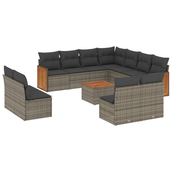 vidaXL Set Divani da Giardino 12 pz con Cuscini Grigio in Polyrattan