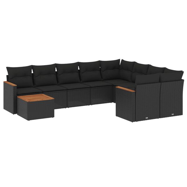 vidaXL Set Divani da Giardino 10pz con Cuscini in Polyrattan Nero