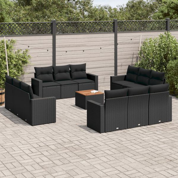 vidaXL Set Divani da Giardino 13pz con Cuscini Nero in Polyrattan