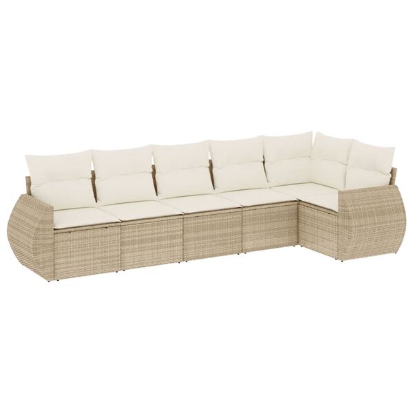 vidaXL Set Divano da Giardino 6 pz con Cuscini Beige in Polyrattan