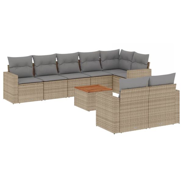 vidaXL Set Divano da Giardino 9 pz con Cuscini Beige Misto Polyrattan