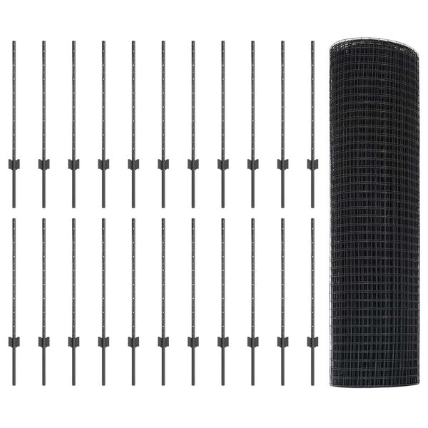 vidaXL Recinzione con Posto Grigio 0,8 x 50 m Acciaio e PVC