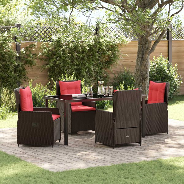 vidaXL Set da Pranzo per Giardino 5 pcs Marrone Poly Rattan