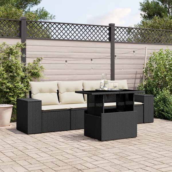 vidaXL Set Divani da Giardino 5 pz con Cuscini in Polyrattan Nero
