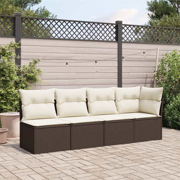 vidaXL Divano da Giardino a 4 Posti con Cuscini in Polyrattan Marrone