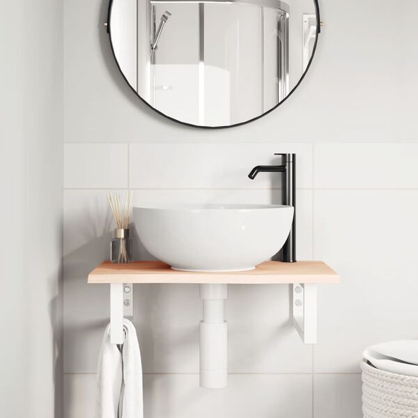 vidaXL Ripiano a Parete per Lavabo in Acciaio e Massello di Rovere