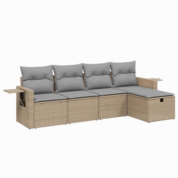 vidaXL Set Divano da Giardino 5 pz con Cuscini Beige Misto Polyrattan