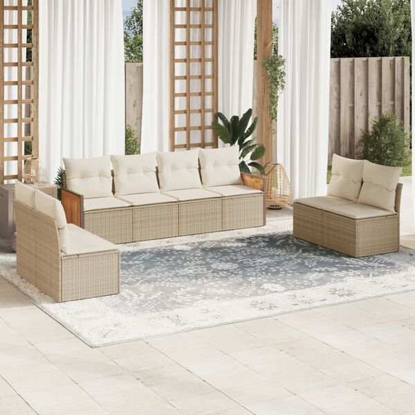 vidaXL Set Divano da Giardino 8 pz con Cuscini Beige in Polyrattan