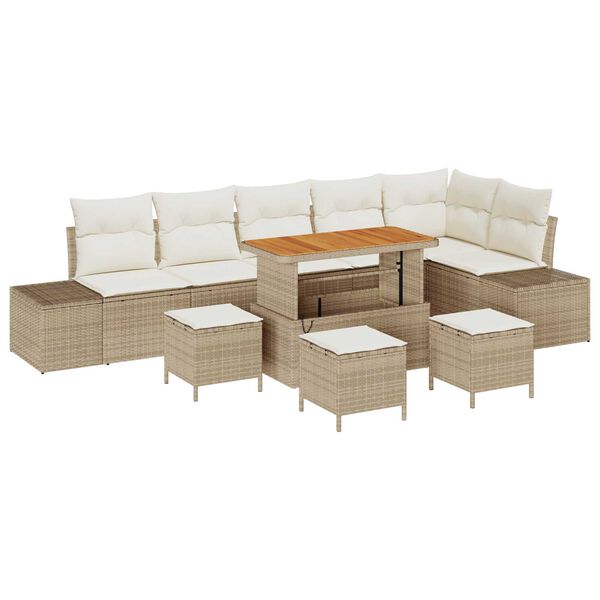 vidaXL Set Divano da Giardino con cuscino 10 pcs Beige Poly Rattan