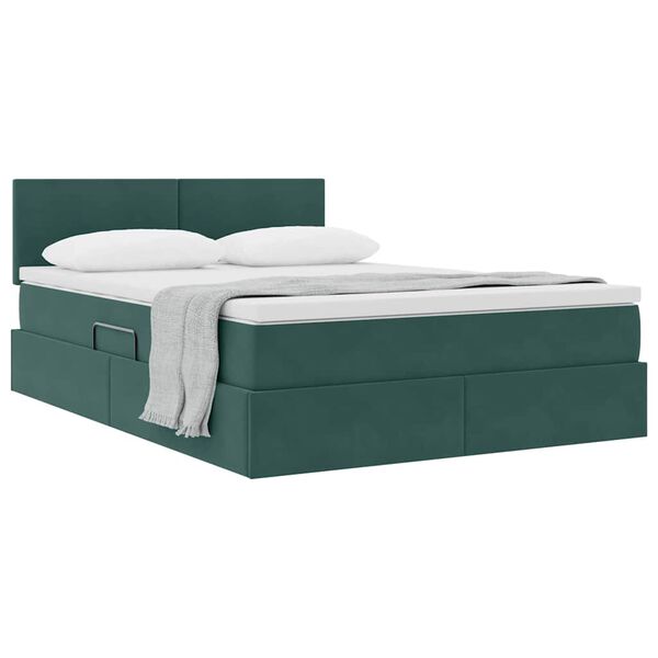 vidaXL Letto con Contenitore Verde Scuro 140 x 190 cm Velluto