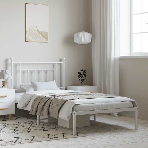 vidaXL Giroletto con Testiera Metallo Bianco 100x190 cm