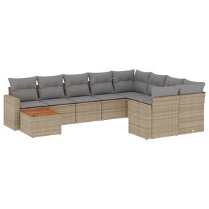 vidaXL Set Divano da Giardino 10 pz con Cuscini Beige Misto Polyrattan