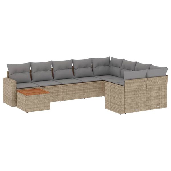 vidaXL Set Divano da Giardino 10 pz con Cuscini Beige Misto Polyrattan