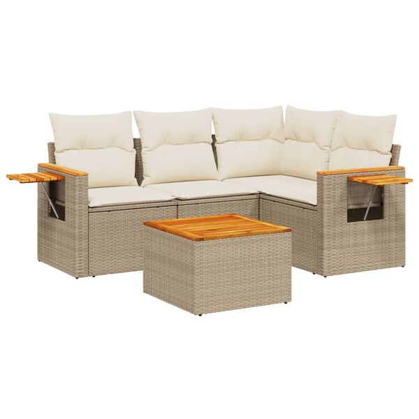 vidaXL Set Divano da Giardino 5 pz con Cuscini Beige in Polyrattan