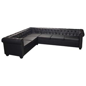 vidaXL Divano angolare Chesterfield 6 posti in pelle sintetica nera