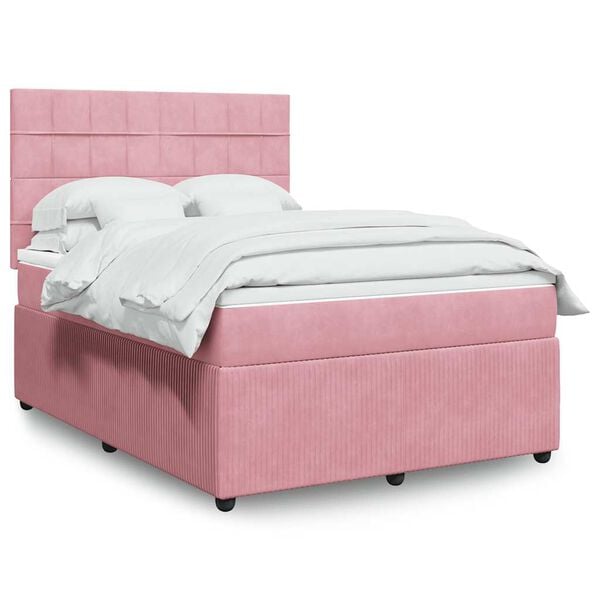 vidaXL Giroletto a Molle con Materasso Rosa 140x190 cm in Velluto