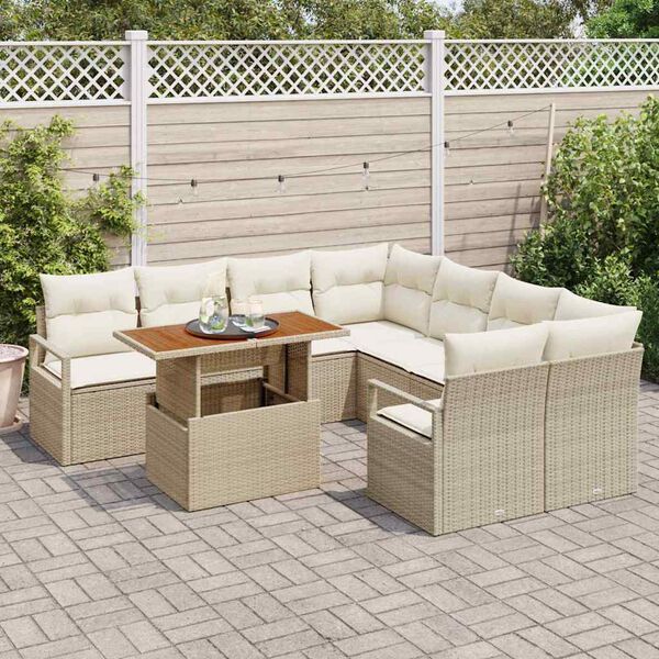 vidaXL Set da Pranzo per Giardino con cuscino 9 pcs Beige e Crema