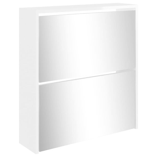 vidaXL Scarpiera con Specchio a 2 Livelli Bianco lucido 63x17x67 cm