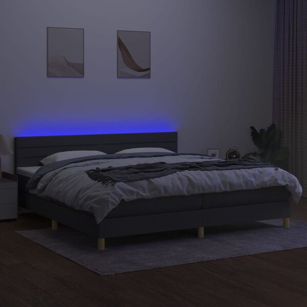 vidaXL Letto a Molle Materasso e LED Grigio Scuro 200x200cm in Tessuto