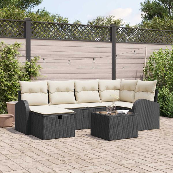 vidaXL Set Divano da Giardino con cuscino 7 pcs Nero Poly Rattan
