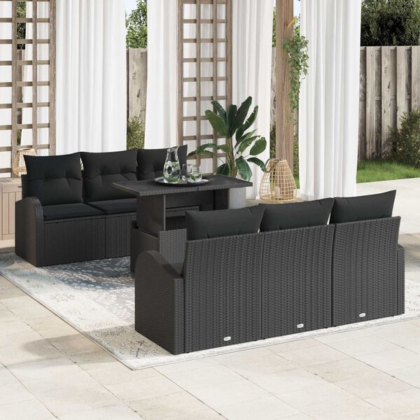 vidaXL Set Divano da Giardino 7 pcs Nero Rattan in Polipropilene