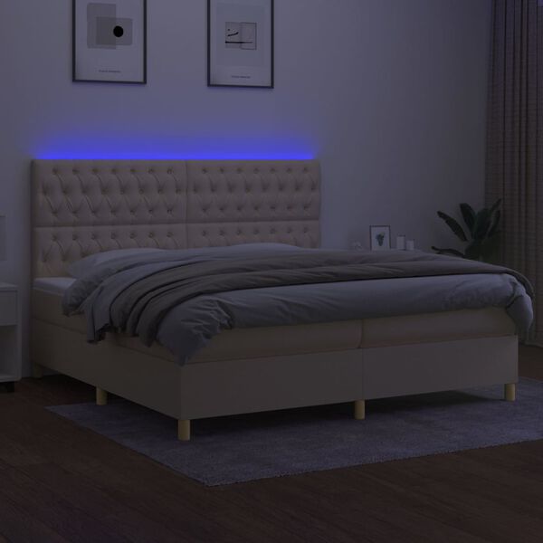 vidaXL Letto a Molle Materasso e LED bianco 200x200cm in Tessuto