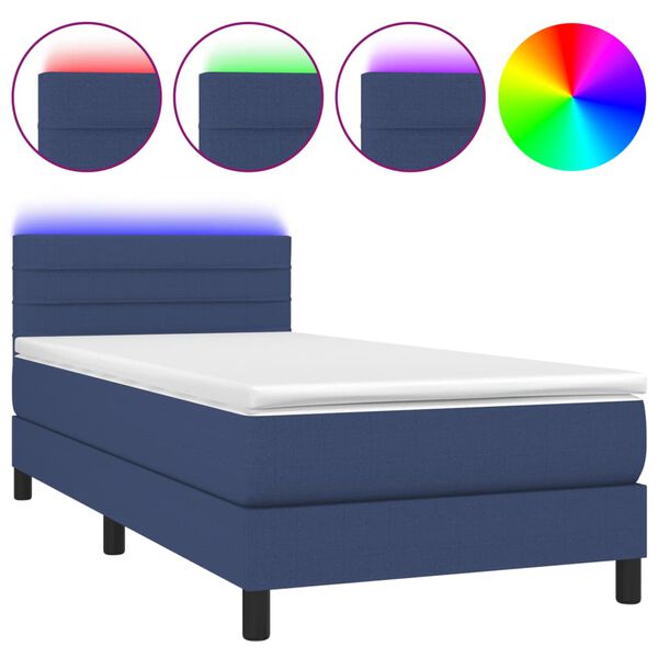 vidaXL Letto a Molle con Materasso e LED Blu 90x190 cm in Tessuto