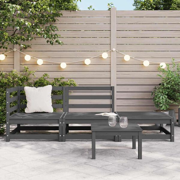 vidaXL Set Divani da Giardino 3 pz Grigio in Legno Massello di Pino