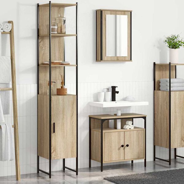 vidaXL Set di mobili per il bagno con lo scaffale 3 pcs Rovere Sonoma