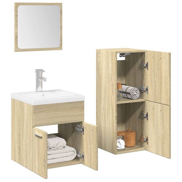 vidaXL Set Mobili da Bagno 3 pz Rovere Sonoma in Legno Multistrato