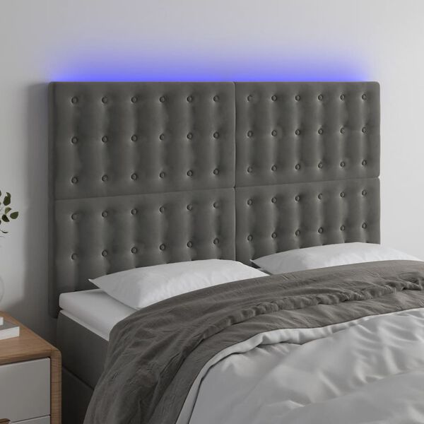 vidaXL Testiera a LED Grigio Scuro 144x5x118/128cm in Velluto
