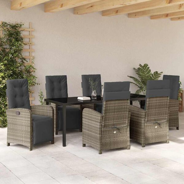 vidaXL Set da Pranzo per Giardino 7 pcs Grigio chiaro polyrattan