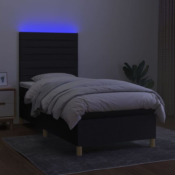vidaXL Letto a Molle con Materasso e LED Nero 90x190 cm in Tessuto