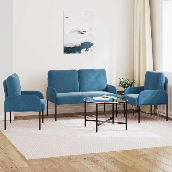 vidaXL Set divani 3 pcs Blu 115 x 56 x 80 cm Legno compensato
