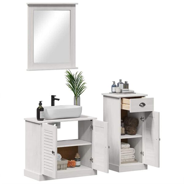 vidaXL Set di mobili per il bagno 3 pcs Bianco Antico Pino massello