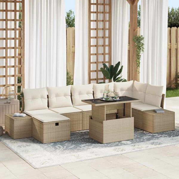 vidaXL Set Divano da Giardino 8 pcs Beige polyrattan