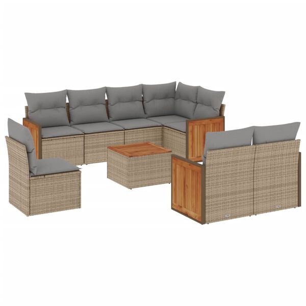 vidaXL Set Divano da Giardino 9 pz con Cuscini Beige in Polyrattan