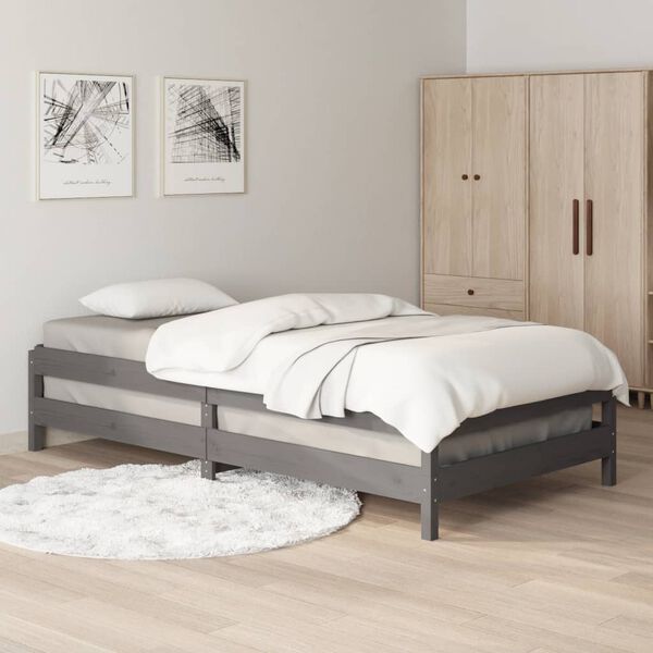 vidaXL Letto Impilabile Grigio 75x190 cm in Legno Massello di Pino