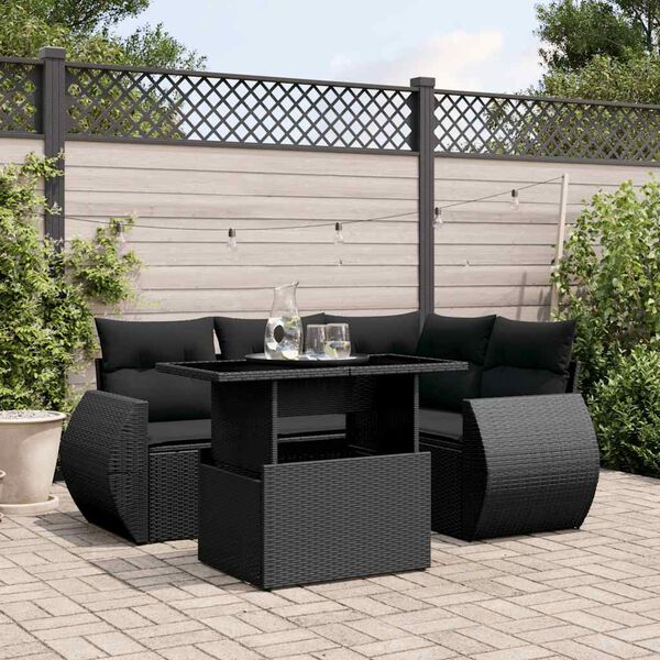 vidaXL Set Divani da Giardino 5 pz con Cuscini in Polyrattan Nero