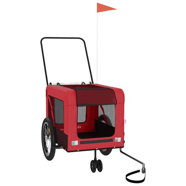 vidaXL Rimorchio da Bici per Animali Rosso e Nero Oxford e Ferro